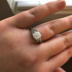 White gold plated opal ring. Size 5.5